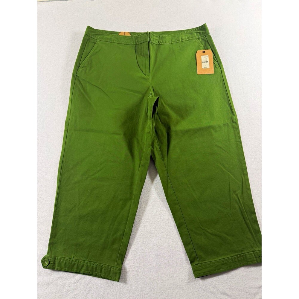 Talbots Womens Chino Capri Pants Size 14 Green Twill Stretch Pockets 20" 753